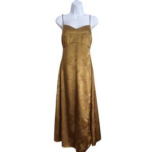 Trixxi Satin Golden Goddess Floral Textured Y2K Fairy Whimsy Babydoll Dress L